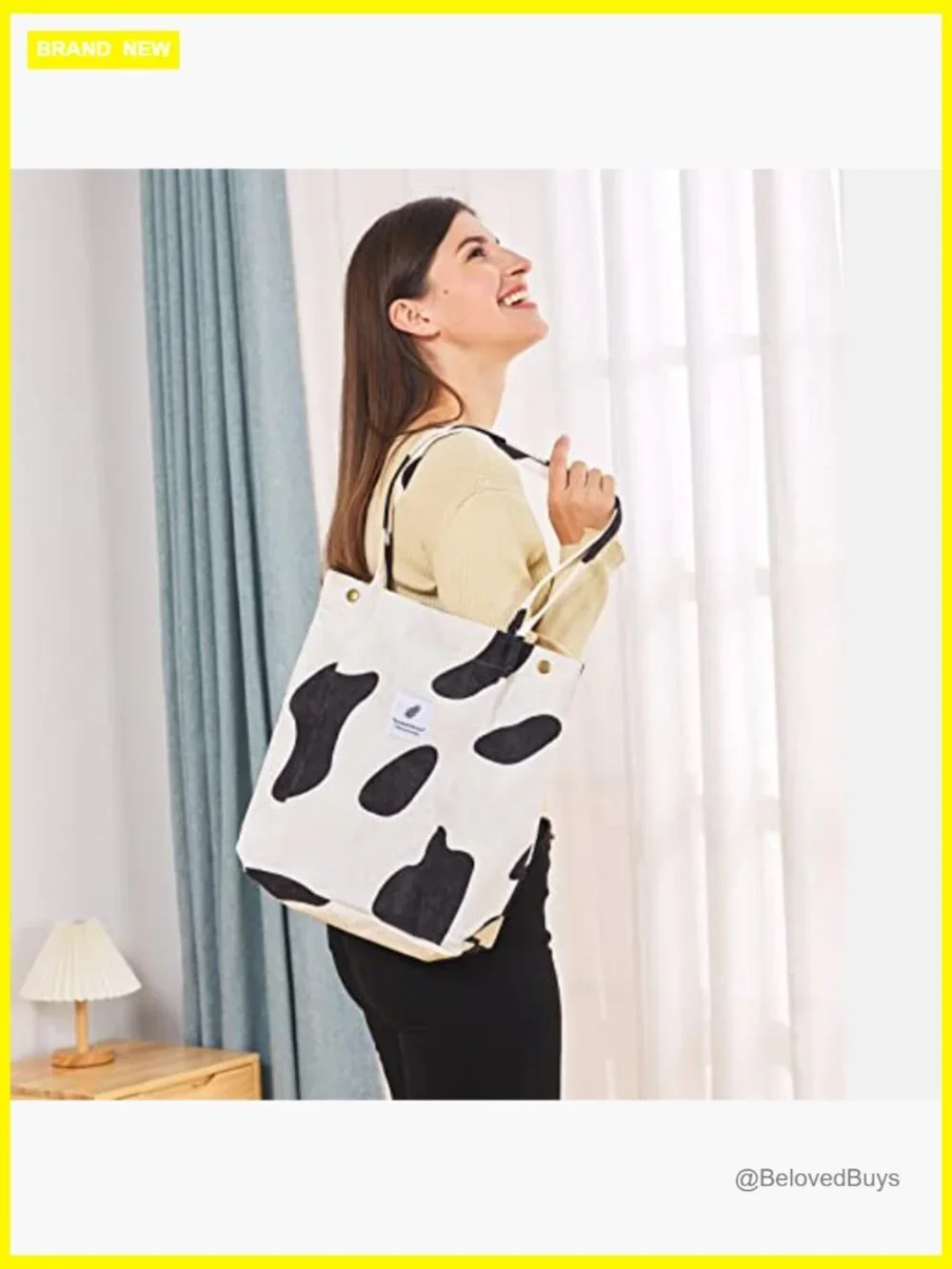 Corduroy Tote Bag with Inner Pocket for Work Travel Shopping